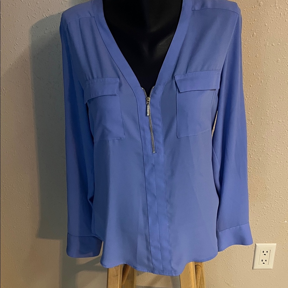 Express Light Blue Zip-Front Women's Blouse